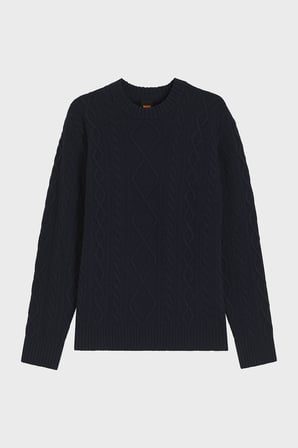 Boss Örgülü Yünlü Regular Fit Bisiklet Yaka Kazak Erkek KAZAK 50571421 404 LACİVERT