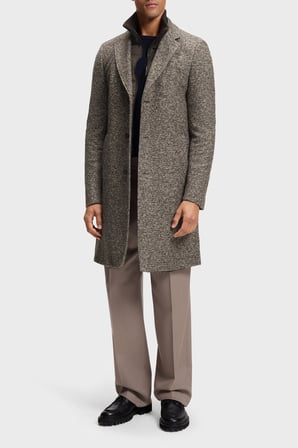 Boss Kırçıllı Slim Fit Kruvaze Yaka Düğmeli Kaban Erkek KABAN 50571846 209 KAHVE