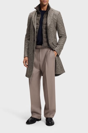 Boss Kırçıllı Slim Fit Kruvaze Yaka Düğmeli Kaban Erkek KABAN 50571846 209 KAHVE