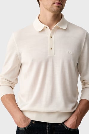 Boss Logolu Yün Karışımlı Polo Yaka Kazak Erkek POLO YAKA KAZAK 50571927 118 BEJ