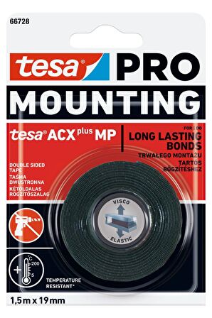 tesa Çift Taraflı Montaj Bandı - tesa PRO 66728 ACXplus MP Montaj Bandı, 1.5m x 19mm