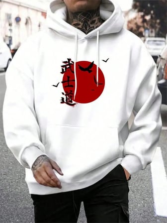 Japon Karikatür Baskı Erkekler Hoody O-Boyun Tüm Maç Gevşek Kazak Moda Polar Temel Günlük Hoo