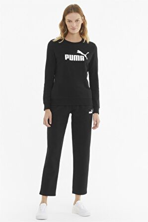 Puma ESS Logo Crew TR - Kadın Siyah Pamuklu Sweatshirt - 586786 01