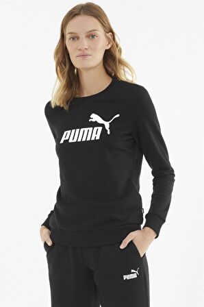 Puma ESS Logo Crew TR - Kadın Siyah Pamuklu Sweatshirt - 586786 01