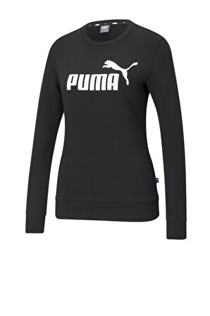 Puma ESS Logo Crew TR - Kadın Siyah Pamuklu Sweatshirt - 586786 01