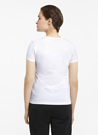 Puma Bisiklet Yaka Baskılı Beyaz - Gümüş Kadın T-Shirt 58689002 ESS+ META
