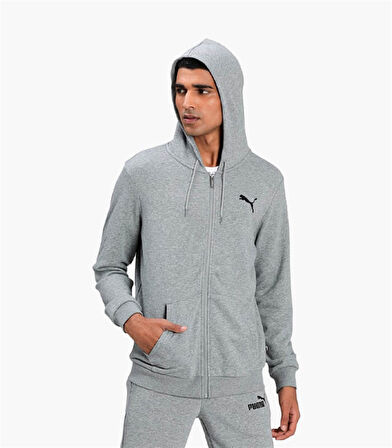 Puma Ess Small Logo Fz Hoodie Erkek Gri Kapüşonlu Fermuarlı Sweatshirt / Hırka - 586704 53