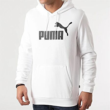 Puma Ess Big Logo Hoodie - Erkek Beyaz Kapüşonlu Sweatshirt - 586688 02