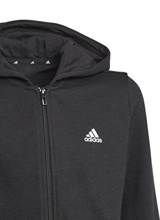 adidas Siyah - Beyaz Erkek Çocuk Kapüşonlu Uzun Kollu Düz Eşofman Üstü GN4020 B BL HD TT