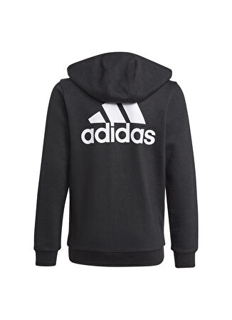 adidas Siyah - Beyaz Erkek Çocuk Kapüşonlu Uzun Kollu Düz Eşofman Üstü GN4020 B BL HD TT