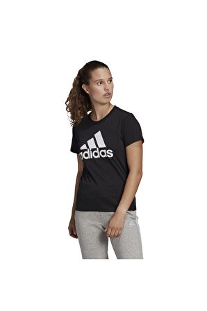 adidas Bisiklet Yaka Baskılı Siyah - Beyaz Kadın T-Shirt GL0722 W BL T