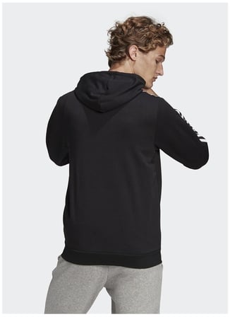 Adidas  Gk9032 M 3S Ft Fz Hd Kapüşonlu    Siyah - Beyaz Erkek Zip Ceket