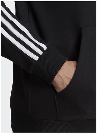 Adidas  Gk9032 M 3S Ft Fz Hd Kapüşonlu    Siyah - Beyaz Erkek Zip Ceket