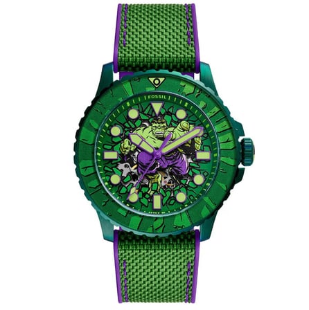 Fossil FLE1246SET Marvel x Fossil Limited-Edition Incredible Hulk Erkek Kol Saati ve Yaka İğnesi Seti