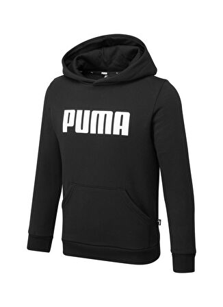 Puma Siyah Erkek Çocuk Kapüşonlu Uzun Kollu Düz Sweatshirt Boys ESS PUMA Hoody FL