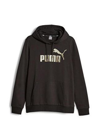 Puma Siyah Kadın Kapüşon Yaka Normal Kalıp Sweatshirt 84909651 ESS+ Metallic Logo  Hoodie