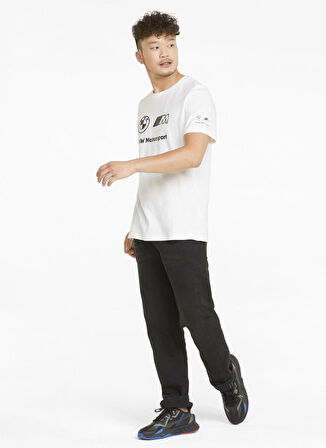 Puma Bisiklet Yaka Düz Beyaz Erkek T-Shirt 53339802 BMW MMS Logo Tee+