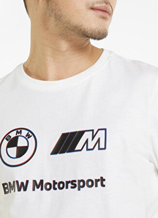 Puma Bisiklet Yaka Düz Beyaz Erkek T-Shirt 53339802 BMW MMS Logo Tee+