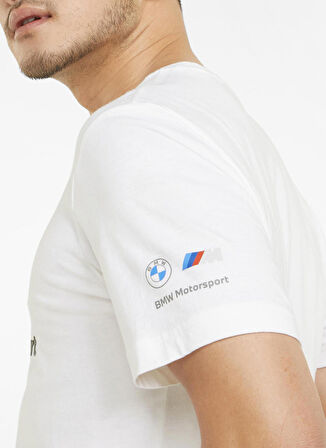 Puma Bisiklet Yaka Düz Beyaz Erkek T-Shirt 53339802 BMW MMS Logo Tee+