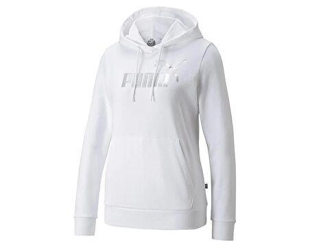 Puma Ess+ Metallic Logo Hoodie Kadın Günlük Sweatshirts 84909602 Beyaz