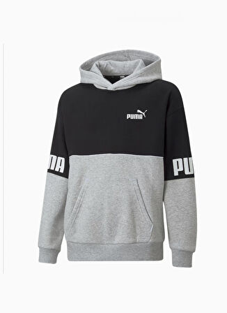 Puma Düz Erkek Gri Sweatshırt 67009804 Puma Power Colorblock Hood