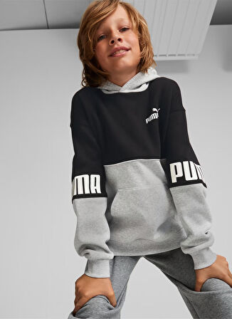 Puma Düz Erkek Gri Sweatshırt 67009804 Puma Power Colorblock Hood