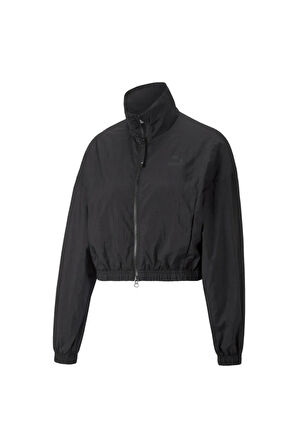 Dare To Woven Cropped Track Jacket Siyah Kadın Fermuarlı Sweatshirt