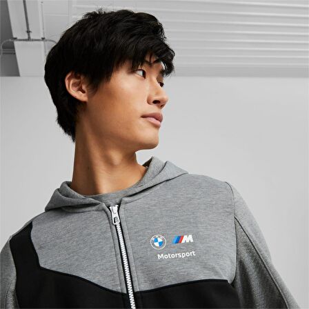 Puma Gri Erkek Kapüşonlu   Zip Ceket 53586403 BMW MMS Hdd Sweat Jacket