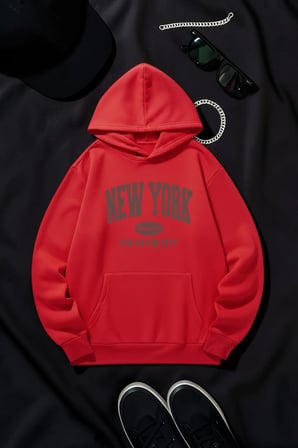 New York Baskılı Oversize Sweatshirt