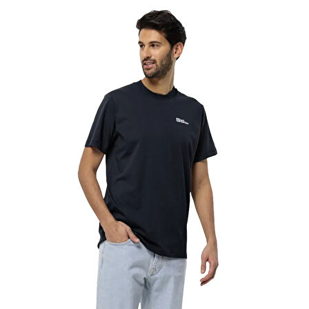 Jack Wolfskin 1808382TRESSENTIAL T M Lacivert - Gri Bisiklet Yaka Regular Fit Düz Erkek T-Shirt