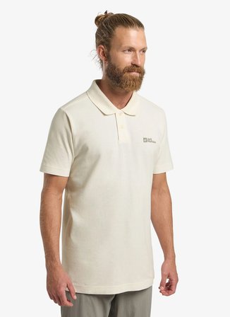 Jack Wolfskin ESSENTIAL POLO M Beyaz Regular Fit Logo Baskılı Erkek Polo T-Shirt