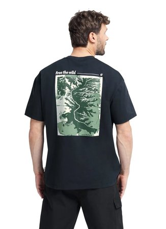 Jack Wolfskin CONFIDENT T M Siyah Bisiklet Yaka Regular Fit Yazı Baskılı Erkek T-Shirt