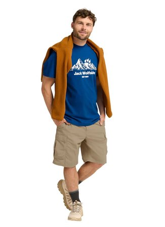 Jack Wolfskin CAREFREE T M Mavi Bisiklet Yaka Regular Fit Logo Baskılı Erkek T-Shirt