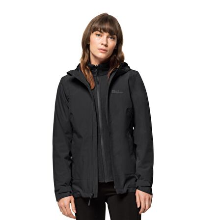 Jack Wolfskin Siyah Kadın Kapüşonlu Termal Zip Ceket 1115621-6000 MOONRISE 3IN1 JKT W