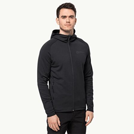 Jack Wolfskin Düz Siyah Erkek Polar Sweatshırt 1710541-6000 BAISELBERG HOODED FZ M