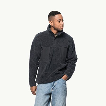 Jack Wolfskin Düz Antrasit Erkek Polar Sweatshırt 1710601-6350 PANK SNAP M