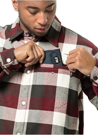 Jack Wolfskin Normal Düz Bordo Erkek Gömlek 1710801-8222 FELSENWEG INS SHIRT M