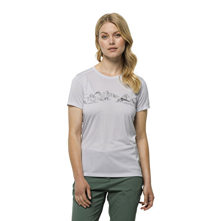 Jack Wolfskin Bisiklet Yaka Koyu Beyaz Kadın T-Shirt 1807213_5195 CROSSTRAIL GRAPHIC T W