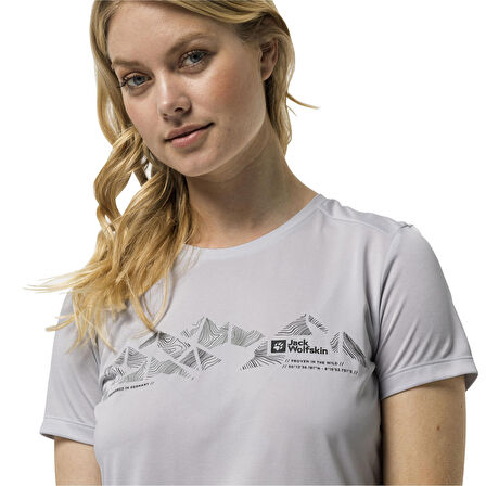 Jack Wolfskin Bisiklet Yaka Koyu Beyaz Kadın T-Shirt 1807213_5195 CROSSTRAIL GRAPHIC T W