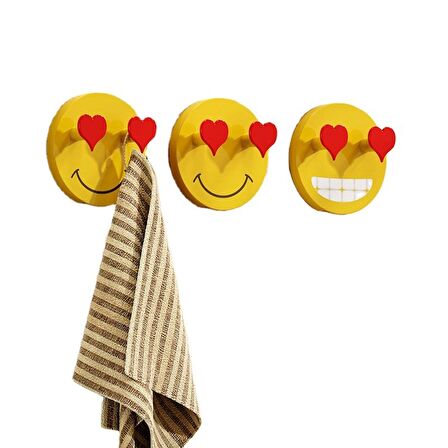 Kendinden Yapışkanlı Kalp Emojili  Askı Pratik Elbise ,Mutfak Askısı Sevimli 2 Kancalı Kalpli Emoji 