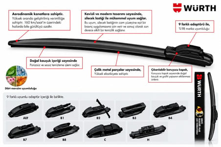 WÜRTH SİLECEK SÜPÜRGESİ PLUS 600 mm (60 cm) 9 APARATLI