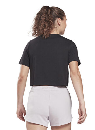 Reebok Bisiklet Yaka Düz Siyah Kadın T-Shirt HB2276 RI BL Crop Tee