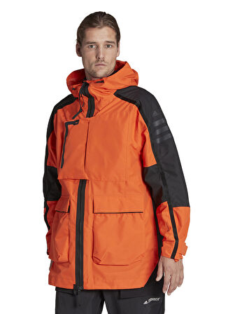 adidas Siyah - Turuncu Erkek Kapüşonlu   Mont HG8573 XPLORIC R.R JKT