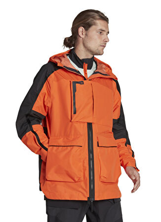 adidas Siyah - Turuncu Erkek Kapüşonlu   Mont HG8573 XPLORIC R.R JKT