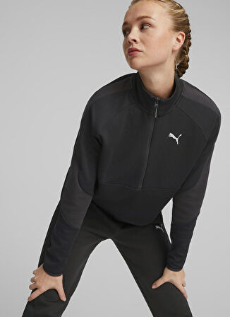 Puma Bisiklet Yaka Siyah Kadın Sweatshırt 67308301 EVOSTRIPE Half-Zip Crew