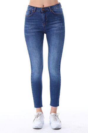 Cedy Denim Kadın Hafif Likralı Skinny Fit Paça Detaylı Pantalon