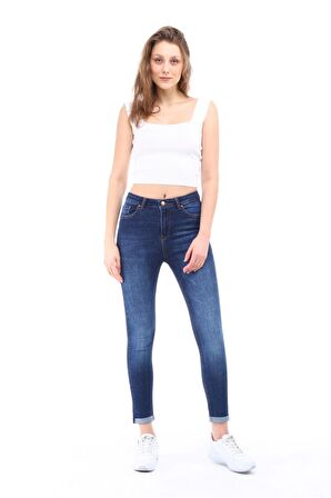 Cedy Denim Kadın Hafif Likralı Skinny Fit Paça Detaylı Pantalon