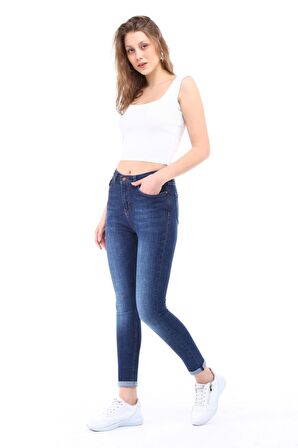 Cedy Denim Kadın Hafif Likralı Skinny Fit Paça Detaylı Pantalon