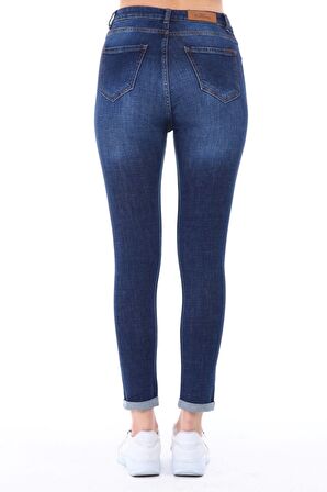 Cedy Denim Kadın Hafif Likralı Skinny Fit Paça Detaylı Pantalon