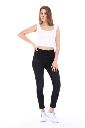 Cedy Denim Kadın Hafif Likralı Skinny Fit Paça Detaylı Pantalon